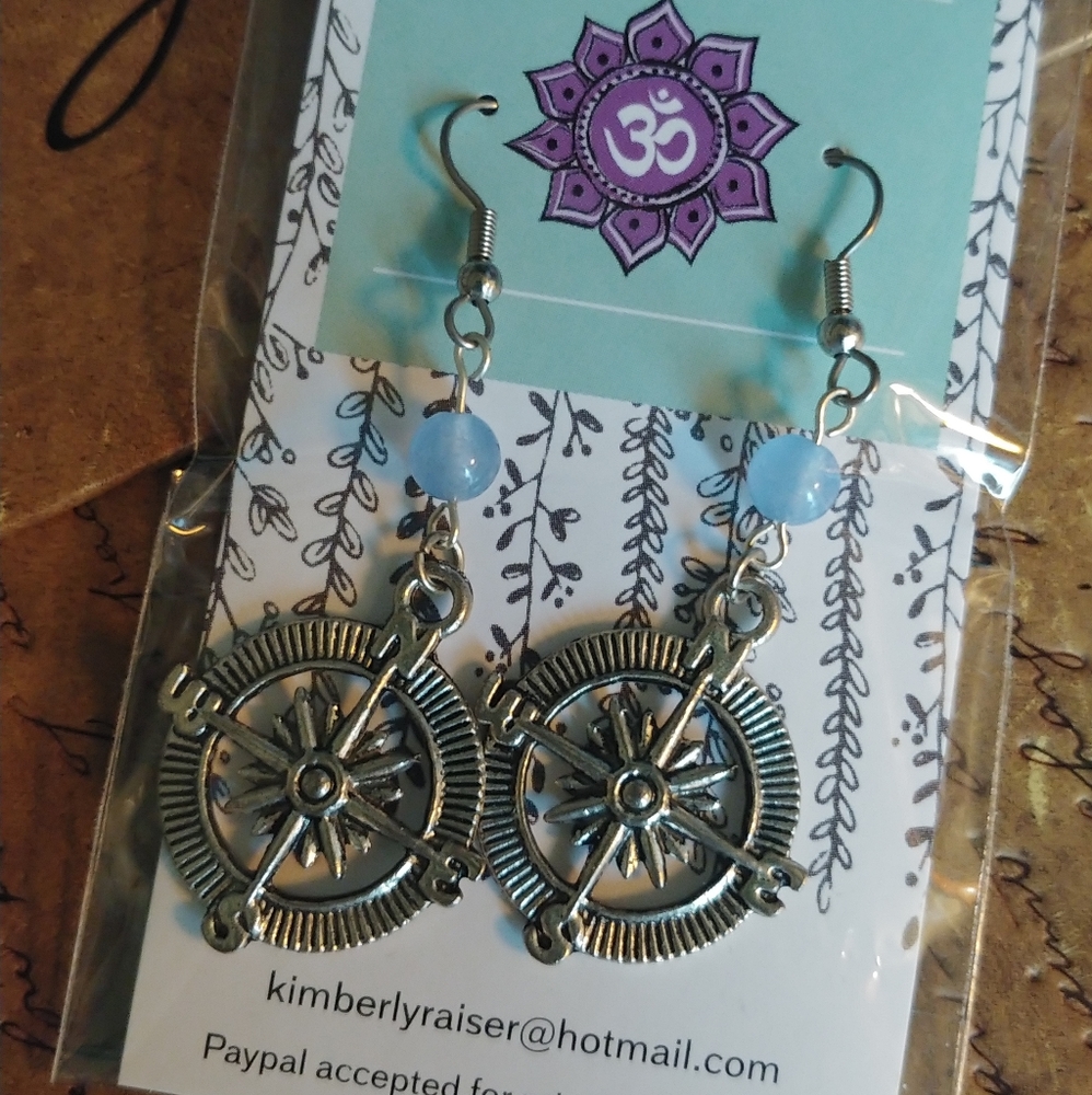 Silver compass earrings